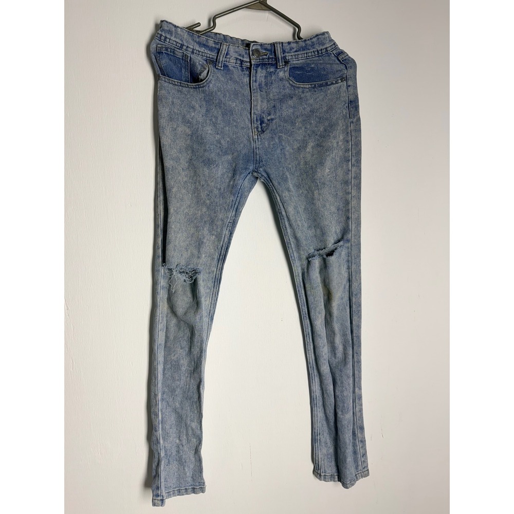 Encrypted Boys Skinny Jeans Size 16 Acid Wash Distressed Ripped Blue Denim